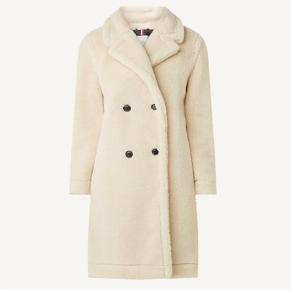 Women's Cream Double-Breasted Coat - Picture 2 of 11